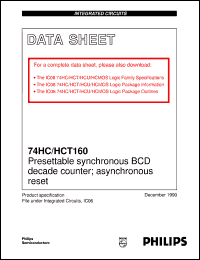 74HC160U datasheet: Presettable synchronous BCD decade counter; asynchronous reset 74HC160U