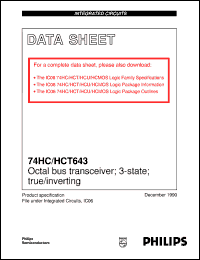 74HCT643D datasheet: Octal bus transceiver; 3-state; true/inverting 74HCT643D