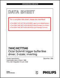 74HC7540D datasheet: Octal Schmitt trigger buffer/line driver; 3-state; inverting 74HC7540D