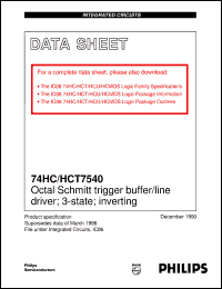 74HC7540DB datasheet: Octal Schmitt trigger buffer/line driver; 3-state; inverting 74HC7540DB