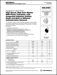 BUL44D2 datasheet: High speed, high gane bipolar NPN power transistor with integrated collector-emitter diode and built-in efficient antisaturation network BUL44D2