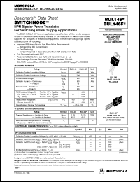 BUL146F datasheet: Switchmode NPN bipolar power transistor for switching power supply applications BUL146F