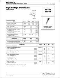 BF422 datasheet: NPN silicon high voltage transistor BF422