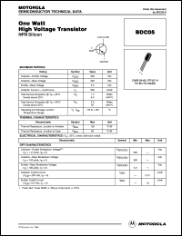 BDC05 datasheet: NPN silicon one watt high voltage transistor BDC05