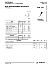 BDC01D datasheet: NPN silicon one watt amplifier transistor BDC01D