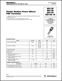 BD140 datasheet: Plastic medium power silicon PNP transistor BD140