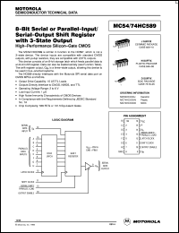 MC74HC589N datasheet: 8-bit serial or parallel -input, serial-output shift register with 3-state output MC74HC589N