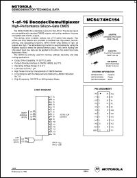 MC74HC154N datasheet: 1-of-16 decoder, demultiplexer MC74HC154N