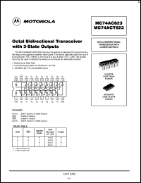 MC74AC623N datasheet: Octal bidirectional transceiver with 3-state outputs MC74AC623N