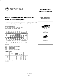 MC74ACT620N datasheet: Octal bidirectional transceiver with 3-state outputs MC74ACT620N