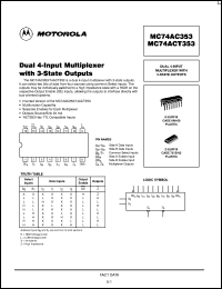 MC74AC353N datasheet: Dual 4-input multiplexer with 3-state outputs MC74AC353N