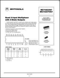 MC74ACT257N datasheet: Quad 2-input multiplexer with 3-state outputs MC74ACT257N
