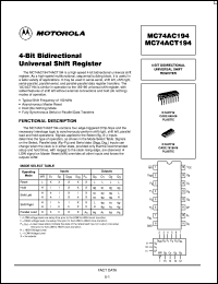 MC74ACT194N datasheet: 4-bit bidirectional universal shift register MC74ACT194N