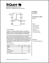 TQ3631 datasheet: 3V PCS band CDMA LNA IC TQ3631