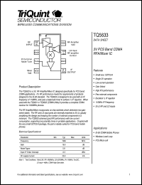 TQ5633 datasheet: 3V PCS band CDMA RFA/Mixer IC TQ5633