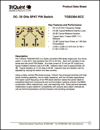 TGS2304-SCC datasheet: DC-20 GHz SP4T pin switch TGS2304-SCC