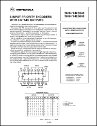SN54LS348J datasheet: 8-input priority encoder with 3-state outputs SN54LS348J