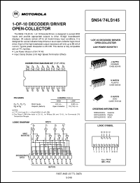 SN74LS145D datasheet: 1-of-10 decoder/driver open-collector SN74LS145D