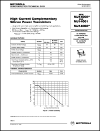 MJ14001 datasheet: High-current complementary silicon power transistor MJ14001