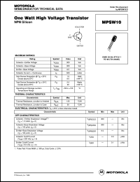 MPSW10 datasheet: One watt high voltage transistor MPSW10