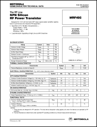 MRF492 datasheet: NPN silicon RF power transistor MRF492