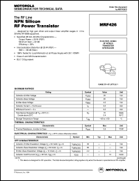 MRF426 datasheet: NPN silicon RF power transistor MRF426