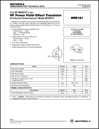 MRF151 datasheet: RF power field-effect transistor MRF151