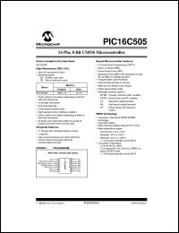 PIC16C505-20/P datasheet: 14-Pin, 8-Bit CMOS microcontroller PIC16C505-20/P