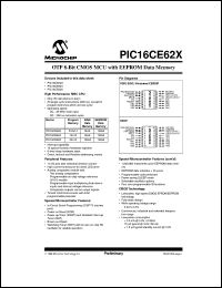 PIC16CE623T-04I/JW datasheet: OTR 8-Bit CMOS MCU with EEPROM data memory PIC16CE623T-04I/JW