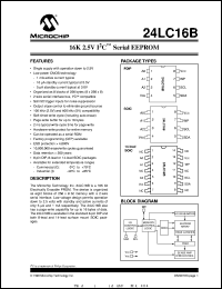 24LC16B-/SN datasheet: 16K 2.5V I2C serial EEPROM 24LC16B-/SN