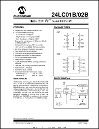 24LC01BT-/P datasheet: 1K, 2K 2.5V I2C serial EEPROM 24LC01BT-/P