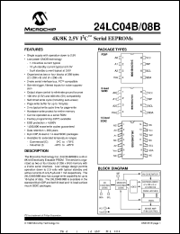 24LC08B-I/P datasheet: 4K, 8K 2.5V I2C serial EEPROM 24LC08B-I/P