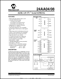 24AA04-/P datasheet: 4K 1.8V I2C EEPROM 24AA04-/P