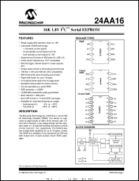 24AA16-/SN datasheet: 16K 1.8V I2C EEPROM 24AA16-/SN