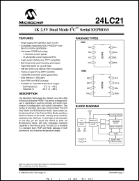 24LC21-/P datasheet: 1K 2.5V dual mode I2C EEPROM 24LC21-/P