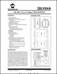 28LV64A-20/SO datasheet: 64K (8Kx8) low voltage CMOS EEPROM 28LV64A-20/SO