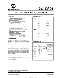 24LCS21T-I/P datasheet: 1K 2.5V dual mode I2C EEPROM 24LCS21T-I/P