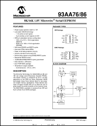 93AA86-/SN datasheet: 16K 1.8V microwire EEPROM 93AA86-/SN