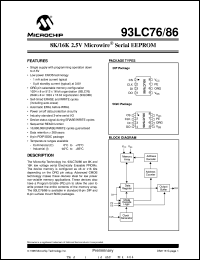 93LC76-I/P datasheet: 8K 2.5V microwire EEPROM 93LC76-I/P