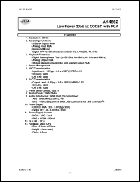 AK4562 datasheet: Low power 20bit CODEC AK4562