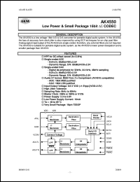 AK4550VT datasheet: Low power & small package 16 bit CODEC AK4550VT