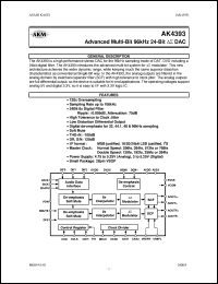 AK4393VF datasheet: Advanced multi-bit 96kHz 24-bit DAC AK4393VF