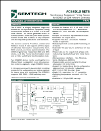 ACS8510 datasheet: Synchronous equipment timing source for SONET or SDN network element ACS8510