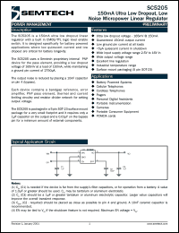 SC5205-5.0CSKTR datasheet: 5.0V 150mA ultra low dropout, low noise micropower linear regulator SC5205-5.0CSKTR