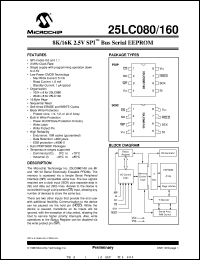 25LC160-/P datasheet: 8K,16K 2.5V SPI bus EEPROM 25LC160-/P