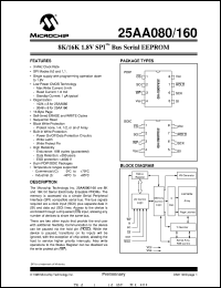 25AA080-I/SN datasheet: 8K,16K 1.8V SPI bus EEPROM 25AA080-I/SN