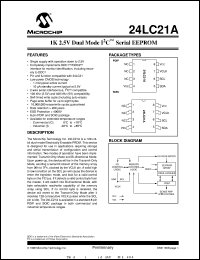 24LC21A-/P datasheet: 1K 2.5V dual mode I2C EEPROM 24LC21A-/P
