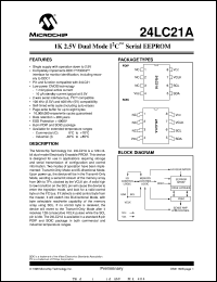 24LC21AT-/P datasheet: 1K 2.5V dual mode I2C EEPROM 24LC21AT-/P