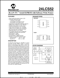 24LCS52T-I/SN datasheet: 2K 2.5V I2C EEPROM with software write protect 24LCS52T-I/SN
