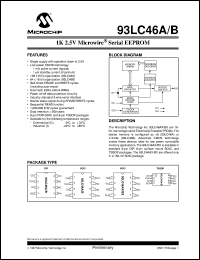 93LC46A-/P datasheet: 1K 2.5V microwire EEPROM 93LC46A-/P